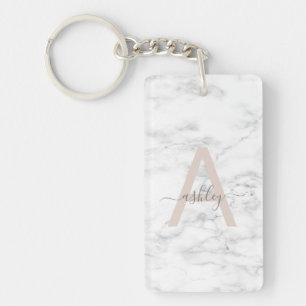Chic Blush Pink White Marble Script Nom monogram