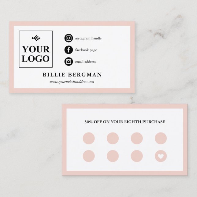 Chic Blush Pink White Social Media & Loyalty Visitenkarte (Vorne/Hinten)