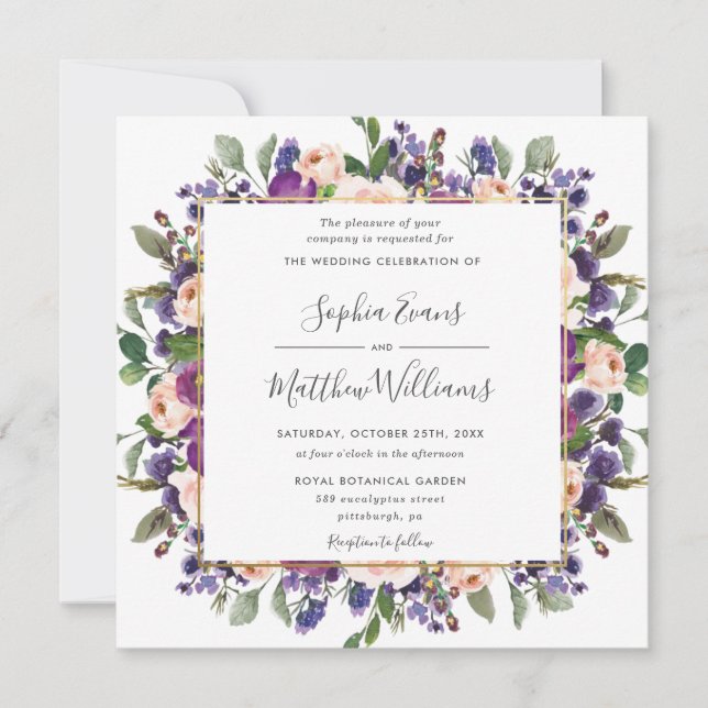 Chic Blush Plum Lilac Lila Blumenhochzeit Einladung (Vorderseite)