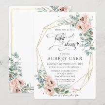 Chic Blush Poppy Bloral Baby Shower Geometric Gold
