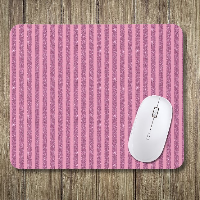 Chic Blush Rosa Glitter Style Vertikale Streifen Mousepad (Von Creator hochgeladen)