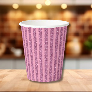 Chic Blush Rosa Glitter Style Vertikale Streifen Pappbecher