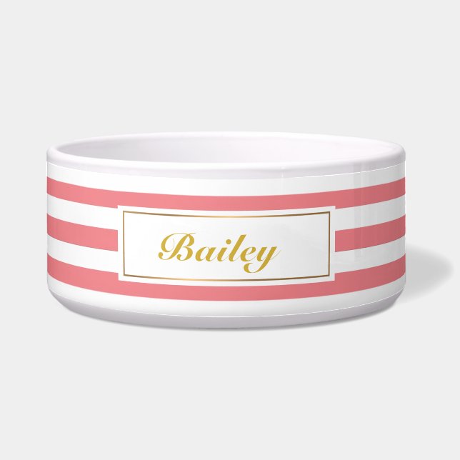 Chic Blush Rosa Streifen Gold Hundeschale Napf (Vorderseite)