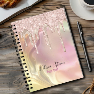 Chic Blush Rose Einhorn Tropf Glitzer Monogramm Notizbuch