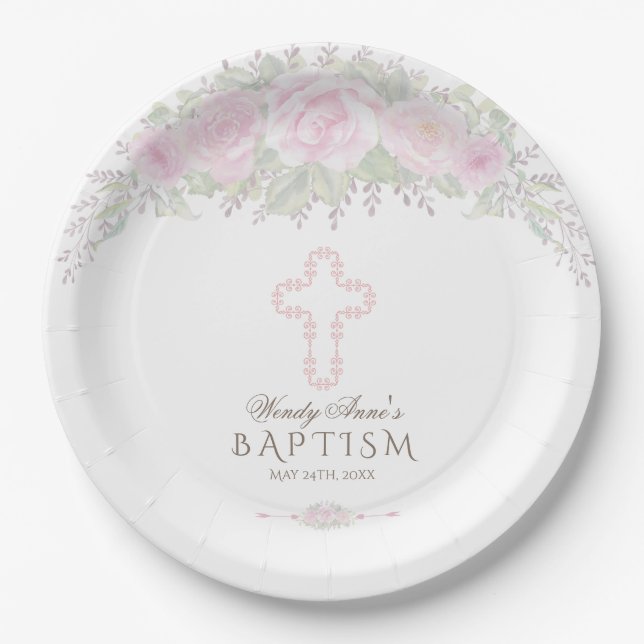 Chic Blush Rose Garden Frische Pasta machen Pappteller (Vorderseite)