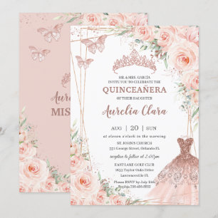Chic Blush Rose Gold Dress Gown Quinceañera Einladung