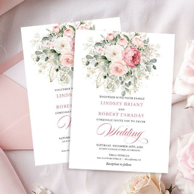 Chic Blush Rose Gold Floral Wedding Invitation Einladung (Chic Blush Rose Gold Floral Wedding Invitation)