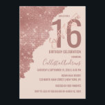 Chic Blush Rose Gold Glitzer Farbblock Sweet 16 Einladung<br><div class="desc">Diese glamouröse und schicke Einladung Sweet 16 ist das perfekte Design für ein glänzendes und modernes Event. Sein Design besteht aus einem eleganten und trendigen Imitat gedruckt Rose Gold funkelnd Glitzer Sequin der Folge, künstlerisch diagonal geschnitten Farbblock auf einem einfachen rot rosa Hintergrund. Auch die Rose Gold Pinselstrich Typografie ist...</div>