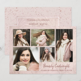 Chic Blush Rose Gold Marble Graduate 5-Foto Einladung