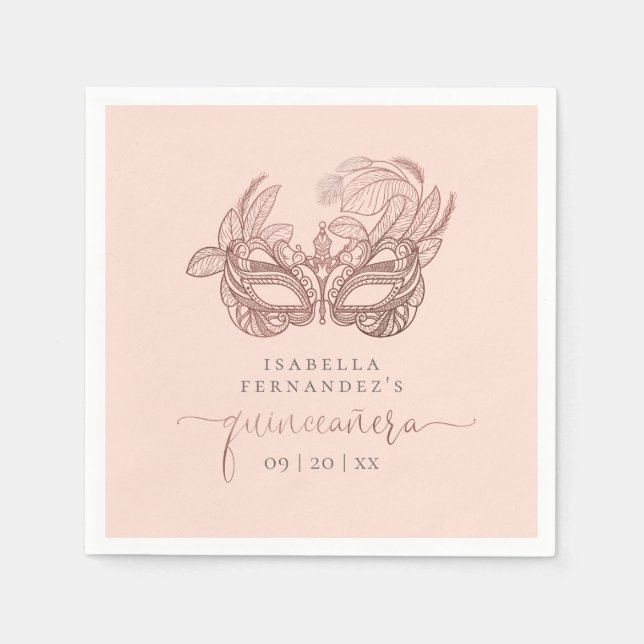 Chic Blush & Rose Goldene Fossilienmuseum Quinceañ Serviette (Vorderseite)