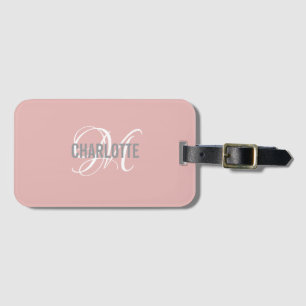 Chic blush rose monogrammed nom étiquette bagage