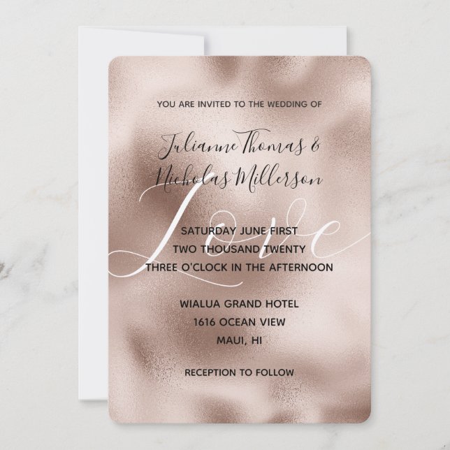 Chic Blush Rose Rosa Liebe Hochzeit Einladung (Vorderseite)