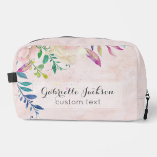 Chic Blush Wasserfarben Floral Monogram Custom Tex Waschbeutel