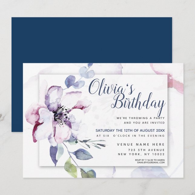 Chic Blush Watercolor Apple Blossom Einladung (Vorne/Hinten)