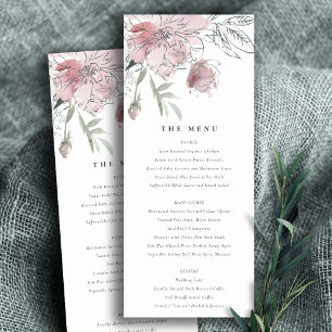Chic Blush Watercolor Blumenkarte zum Hochzeitsmen Einladung
