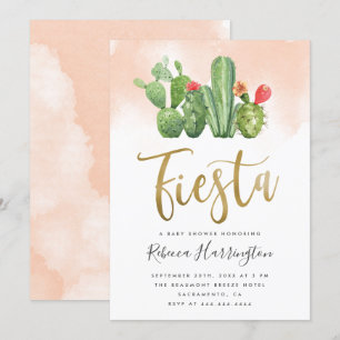 Chic Blush Watercolor & Cactus Fiesta Kinderdusche Einladung