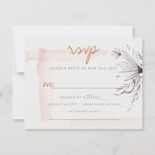 Chic Blushing Peach Gray Watercolor Response Card RSVP Karte (Vorderseite)