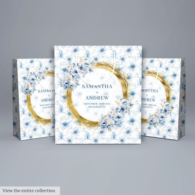 Chic Bohemisch Light Blue Gold Hochzeitsgeschenkta Große Geschenktüte (Chic Bohemian Light Blue Gold Wedding Gift Bag)