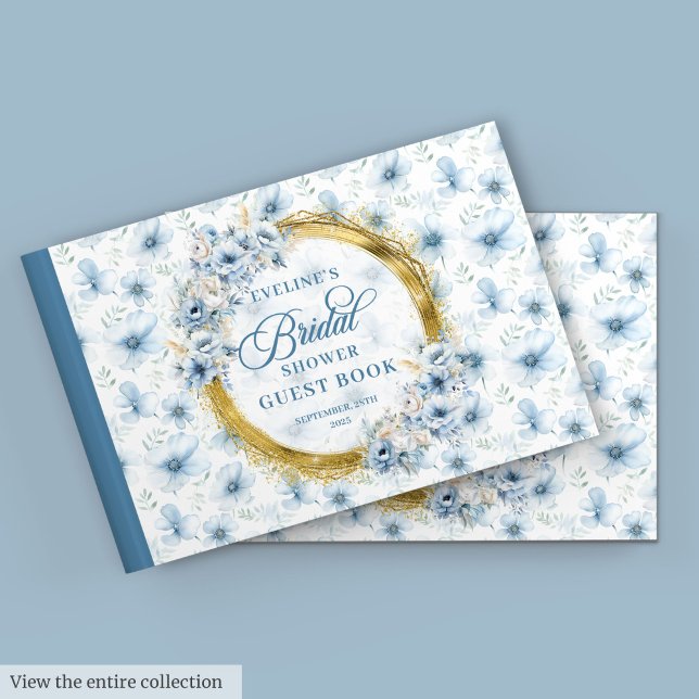 Chic Bohemisch Pastel Blue Sage Gold Glitzer Blume Gästebuch (Chic Bohemian Pastel Blue Sage Gold Glitter Floral Guest Book)
