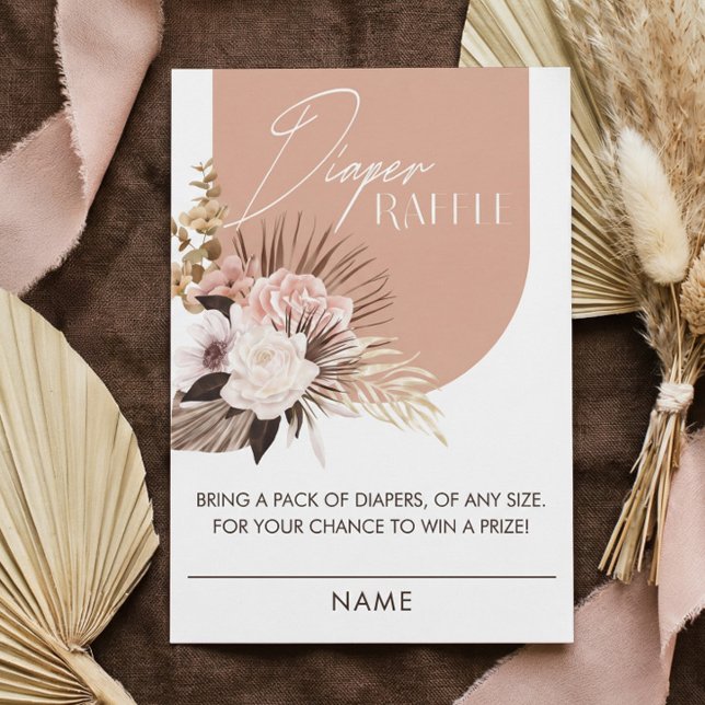 Chic Bohemisch Watercolor Bläserbaby Windschutzsch Begleitkarte (Chic Boho Watercolor Floral Baby Diaper Raffle Enclosure Card)