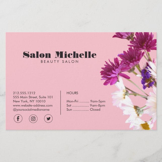 Chic Bohemische Wildblumen Rosa Boutique Salon Flyer (Vorne)