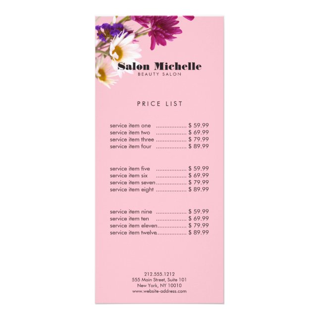 Chic Bohemische Wildblumen Rosa Boutique Salon Werbekarte (Vorne)