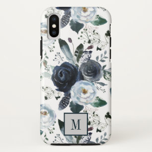 Chic Boho Blätter und Blue Blumen Monogramm Case-Mate iPhone Hülle