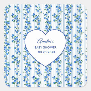 Chic Boho Blaues Wildblumen-Jungen Blumen-Baby-Par Quadratischer Aufkleber