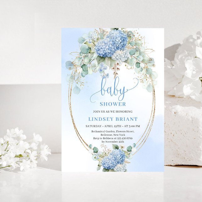Chic Boho Blue Hydrangeas Baby Shower Invitation Einladung (Chic Boho Blue Hydrangeas Baby Shower Invitation)