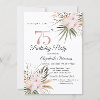 Chic Boho Blume 75. Geburtstag Einladung