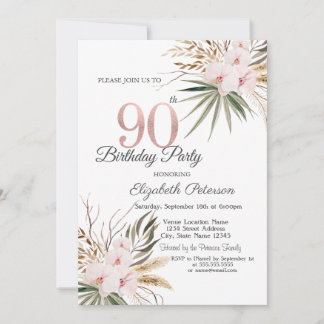Chic Boho Blumen 90. Geburtstag Einladung