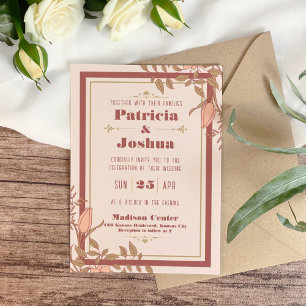 Chic Boho Blush Beige Retro Hochzeit Einladung