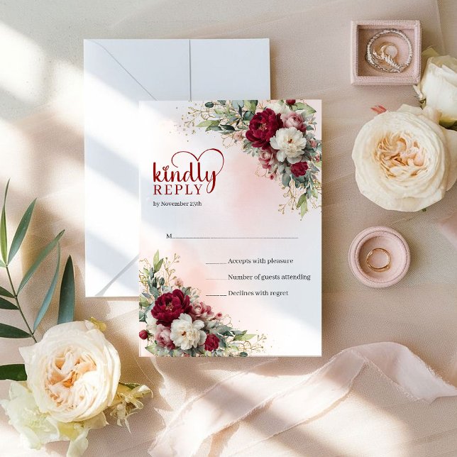 Chic Boho Blush Fleurs Mariage RSVP (Chic Boho Blush Gold Flowers Wedding RSVP)