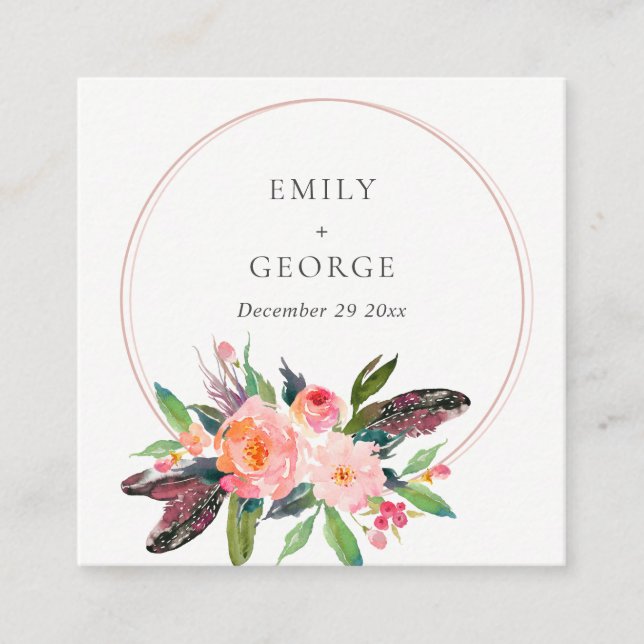 CHIC BOHO BLUSH FLORAL WREATH WEDSITE UAWG QUADRATISCHE VISITENKARTE (Vorderseite)
