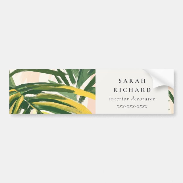 Chic Boho Blush Green Tropical Palm Blätter Strand Autoaufkleber (Vorne)