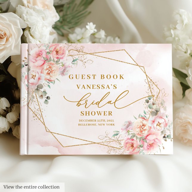 Chic Boho Blush Pink Gold Glitzer Brautparty Gästebuch (Chic Boho Blush Pink Gold Glitter Bridal Shower Guest Book)