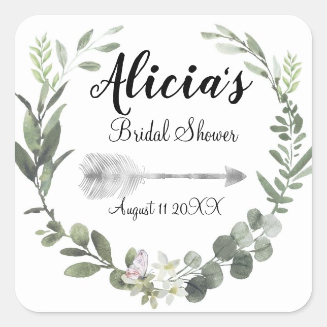 Chic Boho Botanisches Brautparty Quadratischer Aufkleber (Vorderseite)