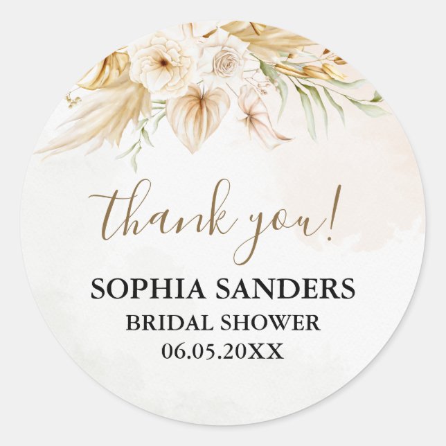 Chic Boho Bridal shower with Beige and Yellow  Runder Aufkleber (Vorderseite)