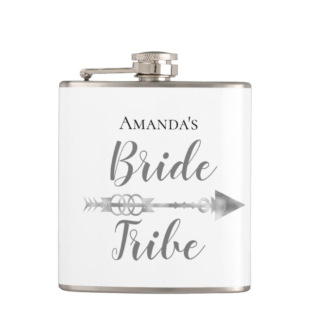 Chic Boho Bride Tribe Personalisiert Flachmann (Vorderseite)
