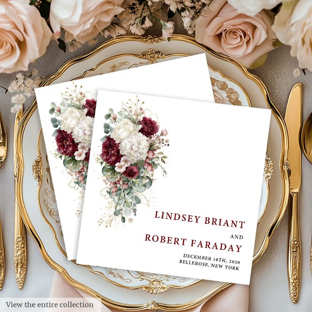 Chic Boho Burgundy Gold Rose Wedding Paper Napkins Serviette (Chic Boho Burgundy Gold Rose Wedding Paper Napkins)