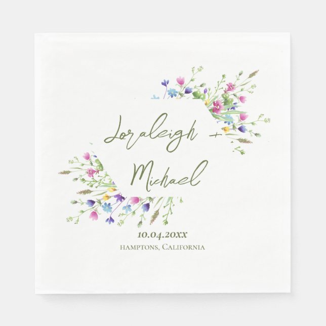 Chic boho einfache Wildblumen Hochzeit Serviette (Vorderseite)