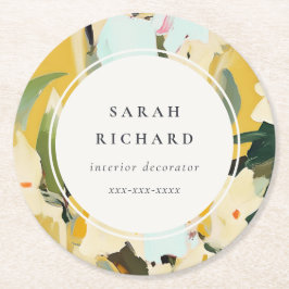 Chic Boho farbenfroh-gelb-ockerfarben gestrichen Runder Pappuntersetzer