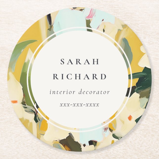 Chic Boho farbenfroh-gelb-ockerfarben gestrichen Runder Pappuntersetzer (Vorderseite)