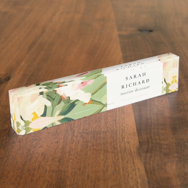 Chic Boho farbenfroh grünes, rosa gestrichen, flor Namensplakette (Seite)