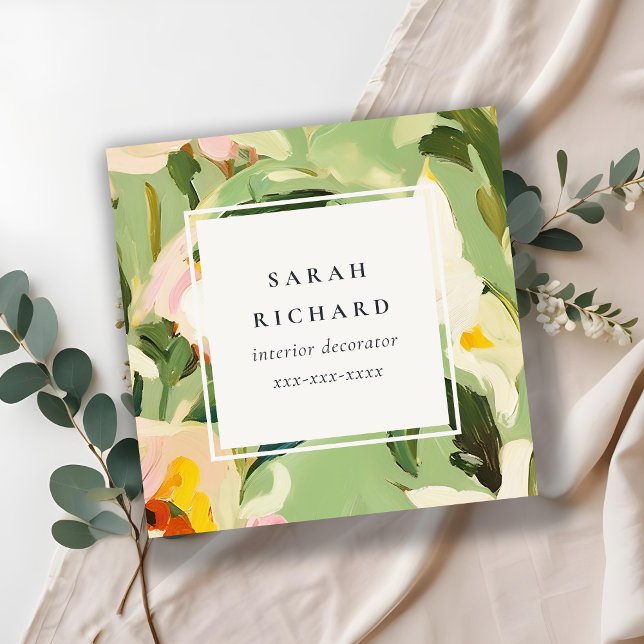 Chic Boho farbenfroh grünes, rosa gestrichen, flor Quadratische Visitenkarte (Von Creator hochgeladen)
