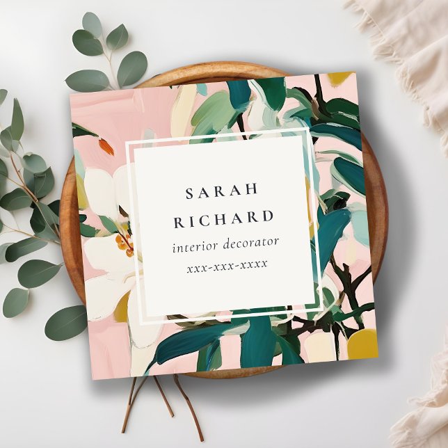 Chic Boho farbenfroh rosa Aquamarin grün gestriche Quadratische Visitenkarte (Von Creator hochgeladen)