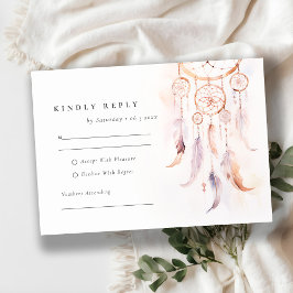 Chic Boho Feather Dreamcatcher Watercolor Wedding RSVP Karte