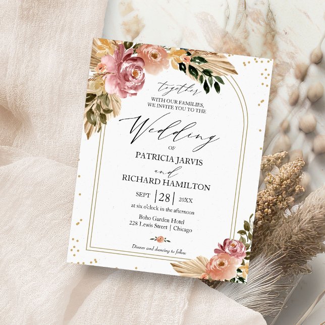Chic Boho Floral Budget Hochzeitseinladungen Flyer (Von Creator hochgeladen)