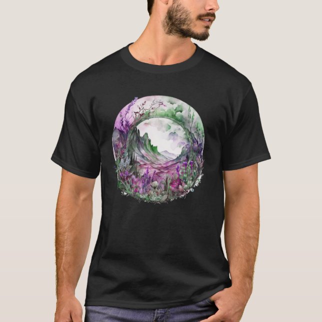 Chic Boho Floral Mountain Scene  Forest Nature Flo T-Shirt (Vorderseite)
