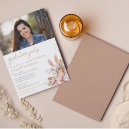 Chic Boho Floral Pampas Grass Abschluss Einladung